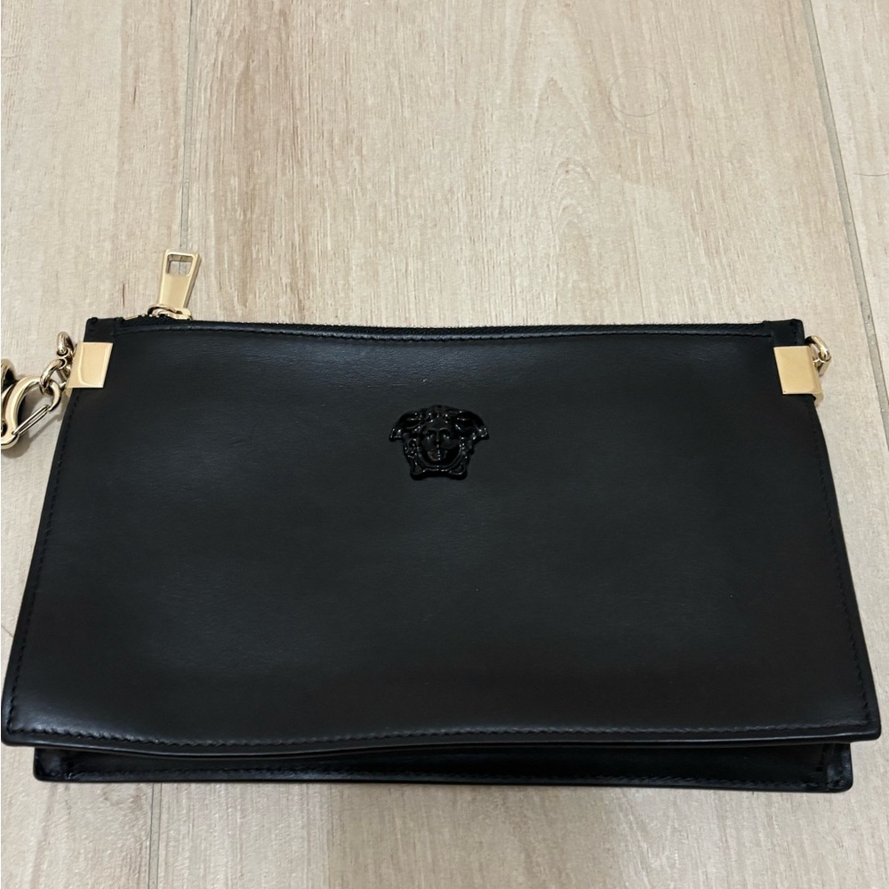 Versace Black Leather Medusa hand Pouch